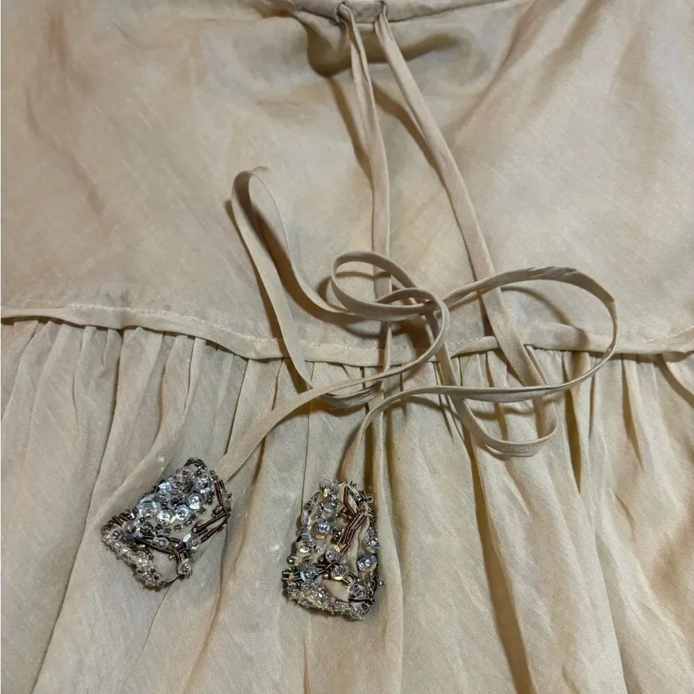 Express Tiered Silk & Cotton Skirt | Beaded Tie Waist | Size Medium | NWT